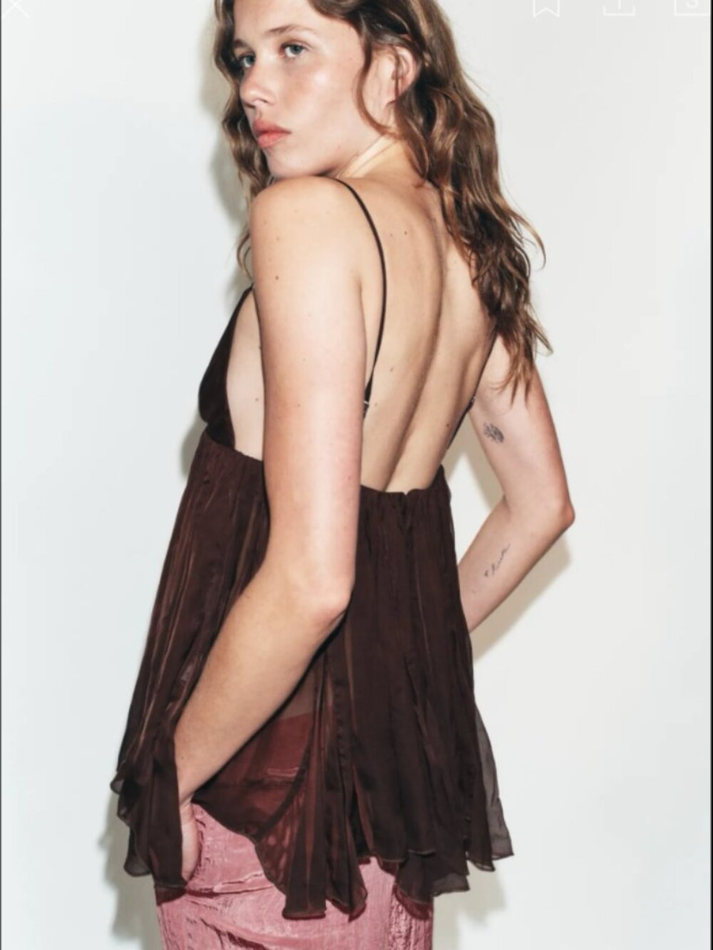 ZARA Brown Semi-Sheer Pleated Cami Top NWT Size M - Picture 2 of 15
